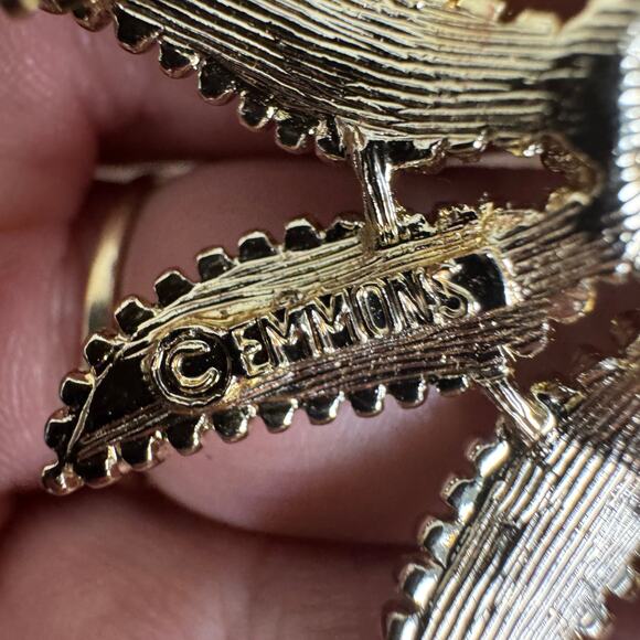 Emmons Silver Tone White Rhinestone Flower Floral Stem Brooch Pin - Picture 2 of 4